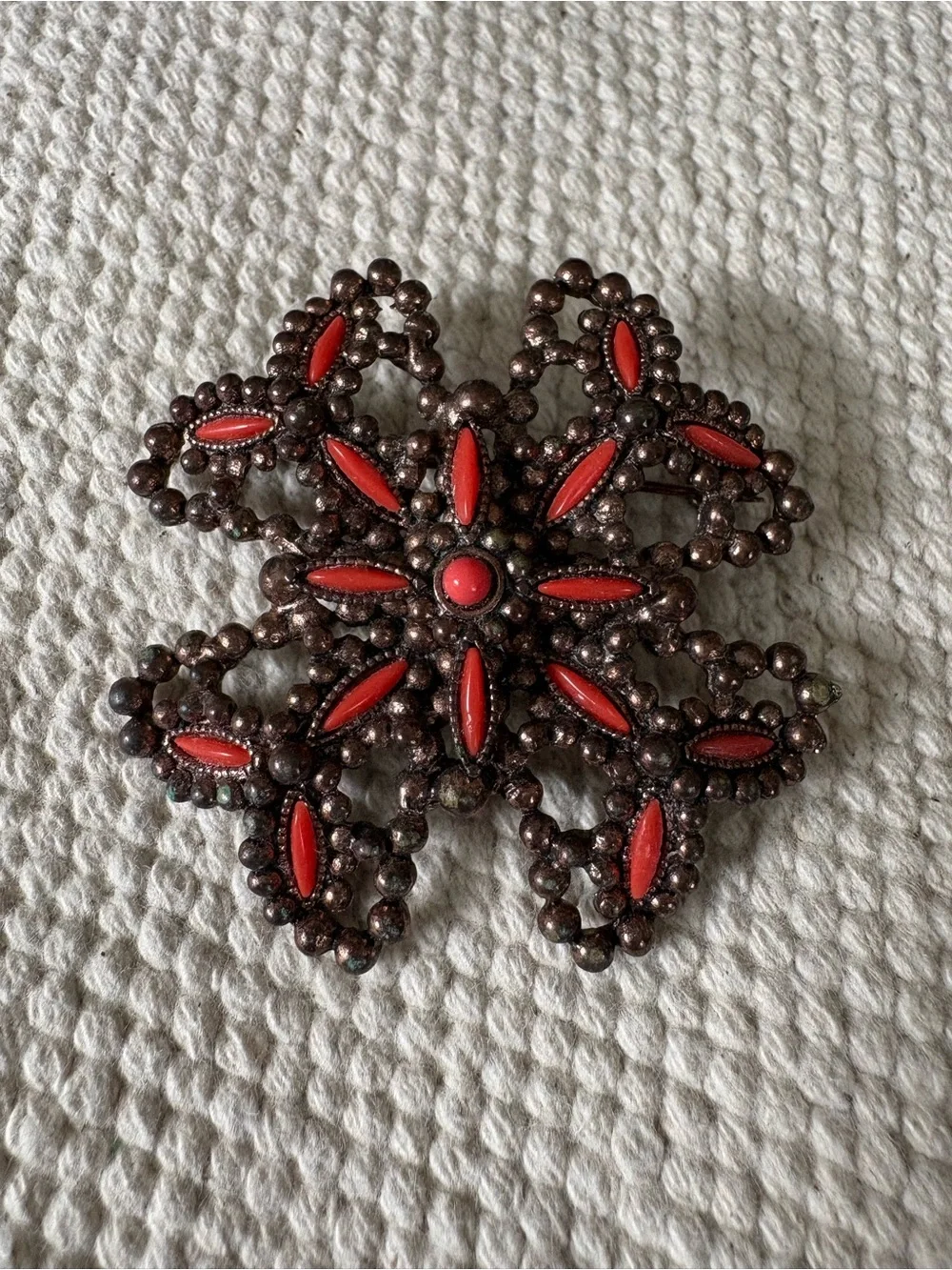 Vintage VTG Brooch Pin Coral Maltese Cross Southwestern Nautical Bohemian